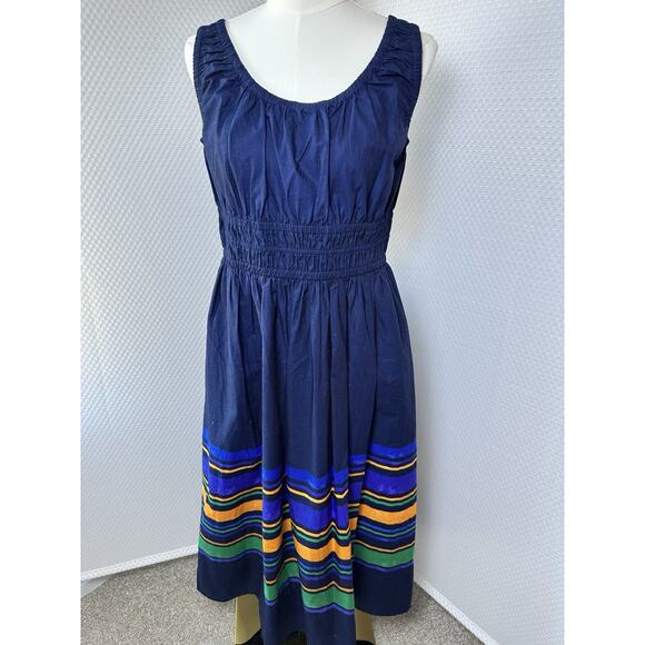 Land’s End Blue Striped Midi Dress Size Medium 10 12 - Picture 2 of 12